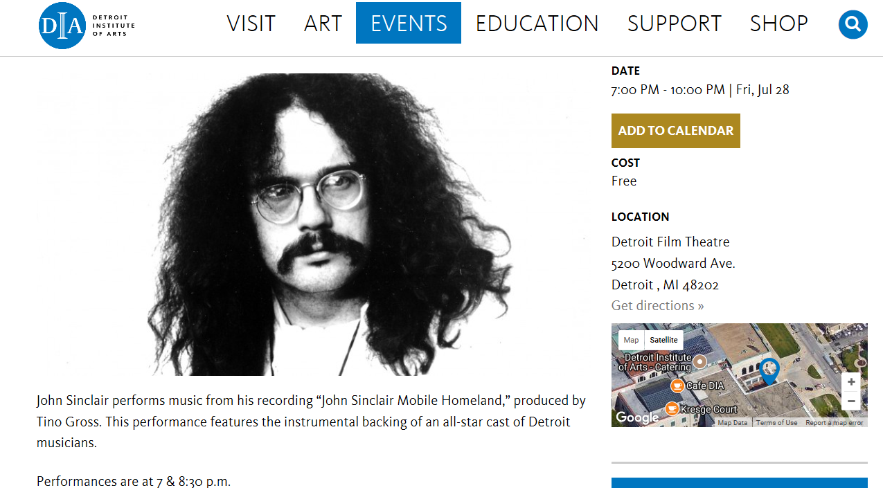 John Sinclair at the DIA, July 28, 2017